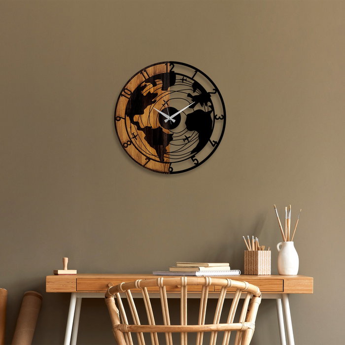 Wallity Reloj de pared World Map en Nogal y Negro